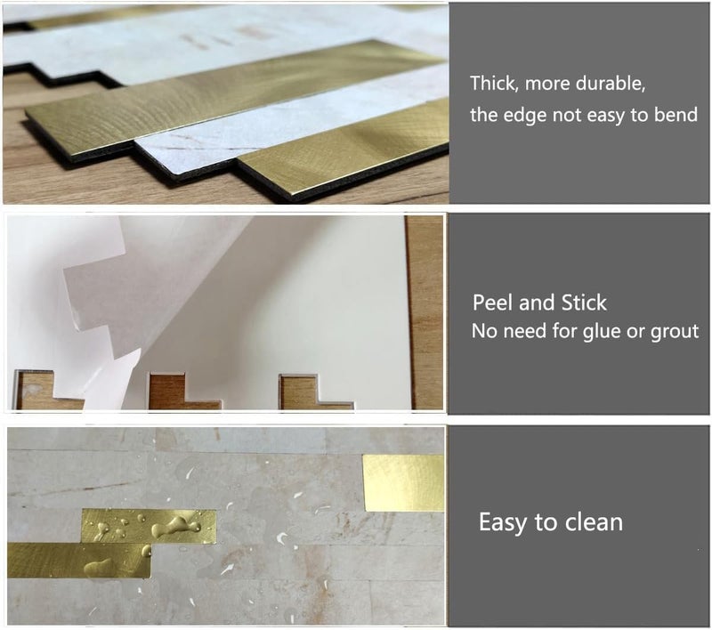 weimeisc 10-Sheet Peel and Stick Backsplash Tile, PVC Mixed Metal Stick on Backsplash Tiles for Kitchen (10, Yellow Marble+Frosted Golden) - Image 4